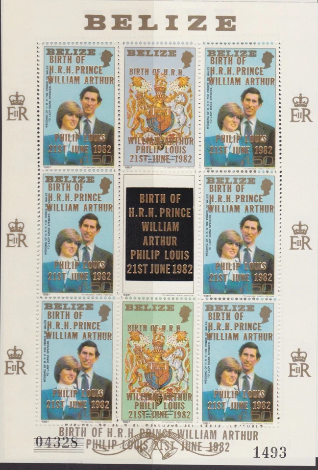 1981 Royal Wedding Diana MNH Stamp Sheet Belize William Birth Opt 1982 $1.50 - Image 1 of 1