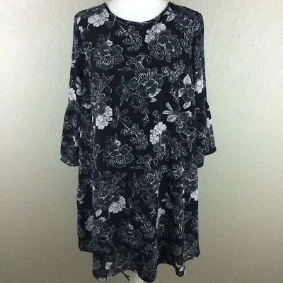 Isabel Maternity Womens M Black White Bell Sleeve Floral Print Shift Dress $29 - Image 1 of 4
