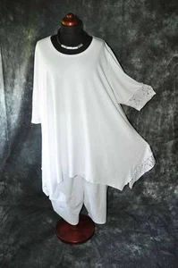 Lagenlook raffiniert megaweite A-Linie Tunika mit Spitze Jersey WEISS XXXL,XXXXL - Bild 1 von 6