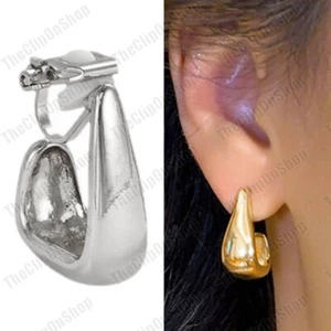 2cm CLIP ON square HOOP EARRINGS retro GOLD / SILVER TONE vtg clips HUGGIE HOOPS - Picture 1 of 9