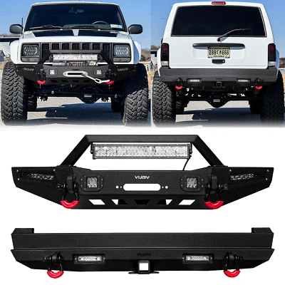 Vijay For 1984-2001 Cherokee XJ New Steel Front/Rear Bumper W/Winch Plate&Lights Foto 1 de 4