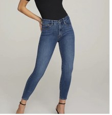 Good American Good Waist Crop Jeans Size 12/31 High Waist Blue Stretch Denim