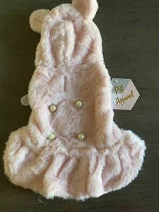 PET APPAREL Pink Faux Fur Fluffy Warm Hoodie Dress/Coat Puppy/Dog xsmall - Picture 1 of 3