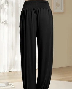 Women’s Plain Black High Waisted Stretchy Casual pyjama bottoms, brand-new - Picture 1 of 3