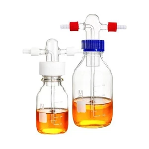 Graduated Gas Washing Bottle 100ml-2000ml Lab Supply Borosilicate GL45 PTFE - Picture 1 of 18