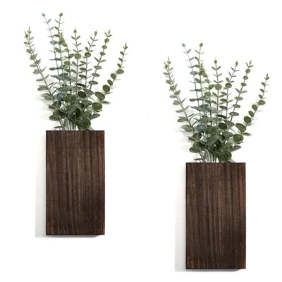 Pack de 2 jarrones jardineros de madera Direkame con eucalipto artificial... Foto 1 de 4