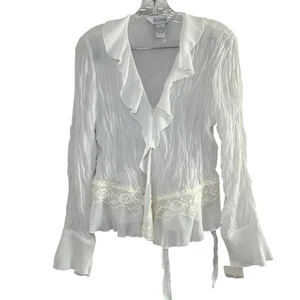 NEU Vintage Allison Taylor Rüschenbluse Damen Medium Langarm Spitzenbesatz elfenbeinfarben - Bild 1 von 7