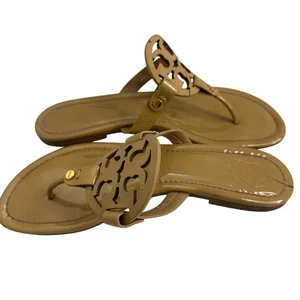 Tory Burch Miller Sandalen Leder Zehenstegsandalen Designer Schuhe Größe 8,5 Gold - Bild 1 von 6