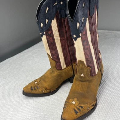 Botas de Vaquero Laredo American Flag Star Marrón Rojo Mujer Talla 6M Foto 1 de 4