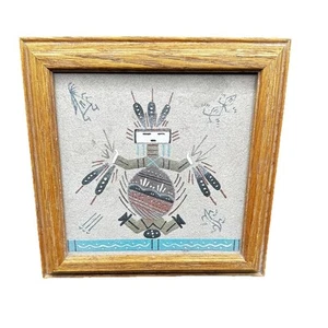 Sand Picture Painting Native American Style Signed BB Framed 7.5”x7.5” Vintage - Picture 1 of 7