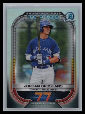 2021 Bowman #BTP-77 Jordan Groshans Chrome Bowman Scouts Top 100 Blue Jays - Image 1 of 2