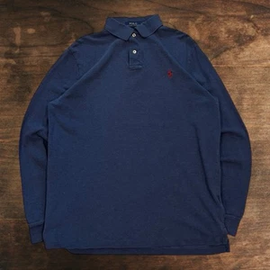 Polo Ralph Lauren Rugby Shirt Mens Large Blue Preppy Long Sleeve Custom Slim Fit - Picture 1 of 4