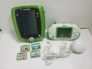 Leap Frog Leap Pad 2 Tablet & Leapster Explorer Handheld w/4 Games & Wall Plug - Picture 1 of 15