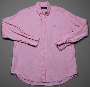 Camisa Ralph Lauren Para Hombre Grande Rosa 100% Lino Abotonada Manga Larga Logo de Poni - Imagen 1 de 9