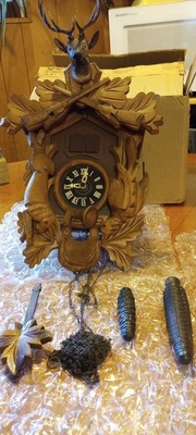 ANTIQUE GERMAN BLACK FOREST BACHMAIER & KLEMMER HUNTER CUCKOO CLOCK, COMPLETE - Image 1 of 4