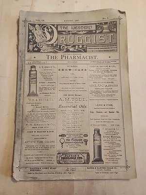 Antique August 1887 Western Druggist Pharmacist Magazine Chicago Ads & Articles - Image 1 of 4