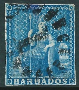 BARBADOS - 1855 QV 1d 'AZUL PROFUNDO' FU SG10 Cv £60 [A2032] - Imagen 1 de 2