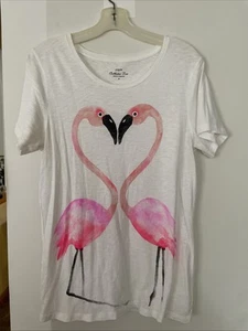 Camiseta Coleccionista J CREW Algodón Blanco Rosa 2 Flamencos Gráfico Corazón Amor M - Imagen 1 de 15