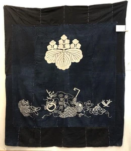 Meiji Era Tsutsugaki Indigo Futon Cover 186x160cm Cotton Boro Textile - Picture 1 of 12