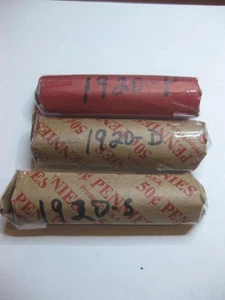 3 rolls  ( 150 coins ) 1920-P,20-D,20-S   Lincoln cents avg. cir's - Picture 1 of 1