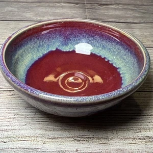 Smokey Mountain Pottery SMP Art Pottery Soup Bowl 6.5” Red Blue - Picture 1 of 4