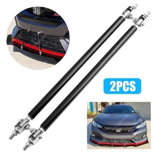 2pc Adjustable Front Bumper Lip Splitter Spoiler Strut Rod Tie Support Bar Black - Picture 1 of 15