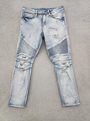 Pantalones de mezclilla Rue21 Premium para hombre 32x30 lavado ligero ajustados Supreme Flex desgastados moto Foto 1 de 4