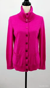 NEW Talbots Pure 100% Merino Wool Cardigan Button Down Collared Pockets Pink M - Picture 1 of 24