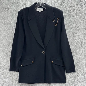 St John Jacket Women 6 Black Marie Gray Santana Knit Button Up Blazer Jacket - Picture 1 of 11