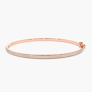 0.68 Ct Natural Round Cut Diamond Women's Bangle Bracelet 14k Rose Gold 7" - Picture 1 of 3