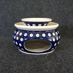 Boleslawiec Polish Pottery Heater Wax Warmer Handmade Blue Eyes Dots 2 Piece - Picture 1 of 20