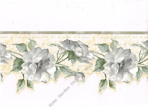 Fond d'écran crème Croscill LOVE STORY fleur rose gris florale argent script bordure