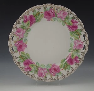 1884-1910 ZDEKAUER ALTROHLAU BOHEMIA BOLD ROSES CAKE PLATE PORCELAIN ANTIQUE - Picture 1 of 6