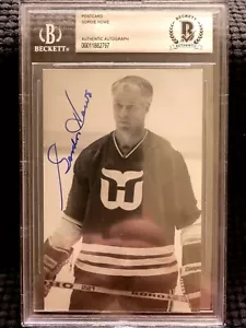 GORDIE HOWE Beckett Authentic Autographed Postcard RED WINGS, AEROS, WHALERS - Picture 1 of 5