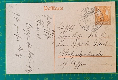 Germany postcard 1917,Preussisch Herby,Lublinitz(District),Nominal 7 1/2 pf,used - Image 1 of 3