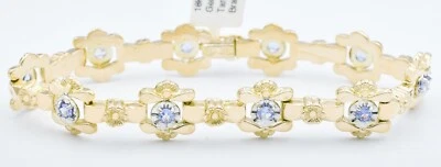 GENUINE 1 Ct TANZANITE BRACELET 18K YELLOW GOLD - New With Tag - 12.5 grams - Image 1 of 4