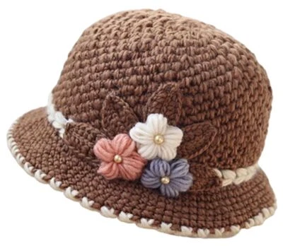 Sombrero de cubo difuso tejido con flores ganchillo mujeres invierno cálido gorros sombrero felpa peluda Foto 1 de 4