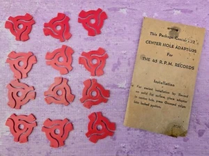 45 RPM Center Hole Record Adaptors Vintage Lot of 12 Red Plastic #3134 Envelope - Picture 1 of 5
