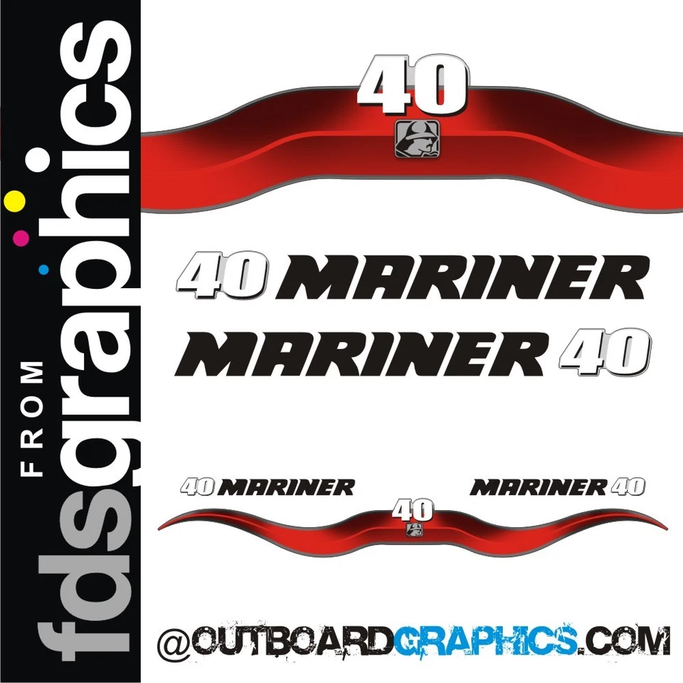 Mariner 40hp 2 stroke outboard decals/sticker kit - Image 1 of 1