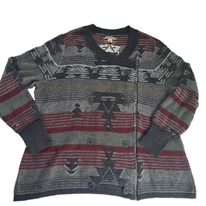 RuffHewn Womens Sweater Cardigan 1X Gray Aztec Cotton Blend Asmymetrical Zipper - Picture 1 of 15