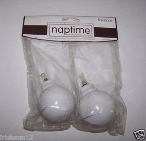 Naptime-1 Pair of White ROUND BALL Finials Curtain Drapery Rod Ends-Girl or Boy - Picture 1 of 3