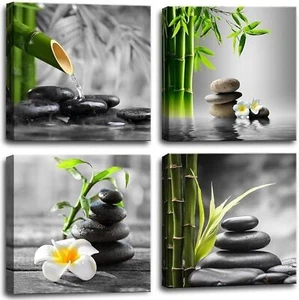 Bamdeya Zen Bathroom Decor Black and White Wall Art Grey Green Room Decor Stone - Picture 1 of 7