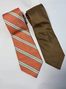 2 Vtg Allea Milano Silk Ties. Handmade Italy. Gold/Black & Orange/Green. EUC - Picture 1 of 8