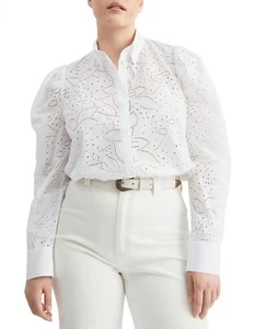 WITCHERY Broderie White Long Sleeve Shirt SIZE 10 Collared Blouse Top EUC - Picture 1 of 11