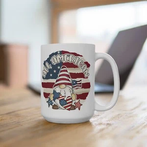 All American Mug, Patriotic Coffee Cup, July 4th Gift, Gnome Mug, American, 15oz - Picture 1 of 5