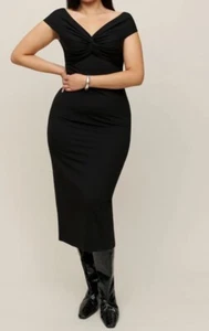 Reformation Black off Shoulder Toulon Knit Dress Bodycon Sexy Stretchy XS NEW - Picture 1 of 13