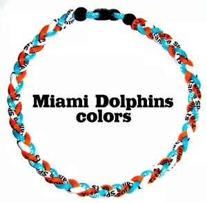 3 Rope Tornado Braided Baseball Softball Necklace 18 20" Miami Orange Teal Wht - Picture 1 of 1