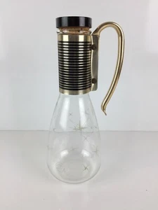 Vintage Pyrex Carafe Atomic Stars Gold & Black Stripes Band Black Cork Cap - Picture 1 of 10