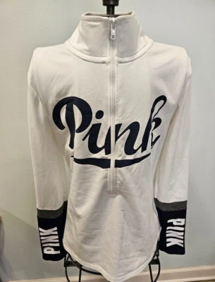 Victoria Secret Rosa Blanco y Azul Manga Larga Cuarto Cremallera Pequeños Agujeros para el Pulgar Foto 1 de 4