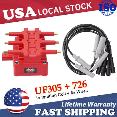UF305 Ignition Coil + Spark Plugs Wires For2001-2010 Dodge Grand Caravan 3.8L V6 - Image 1 of 4